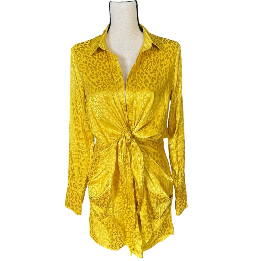 Runaway The Label Yellow Leopard Tie Front Dress